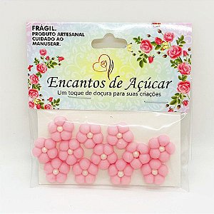 Confeito de Açúcar Flor Rosa Bebê G - 12 Unidades - Encantos de Açúcar - Rizzo Embalagens