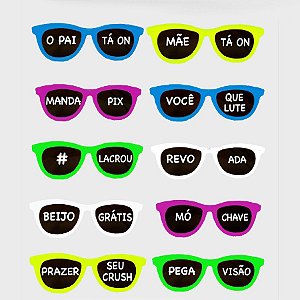 Óculos Temático  - New Wave Color Lente Com Frases - 10 unidades - Festachic - Rizzo Embalagens