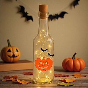 Garrafa Long Neck de Vidro com Rolha LED - Abóbora Halloween - 01 unidade - Rizzo