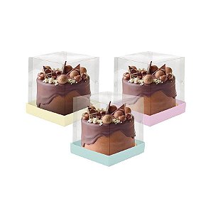 Caixa para Mini Bolo - Tons Pastéis Rosa, Tiffany e Amarelo - 10 unidades - Cromus - Rizzo