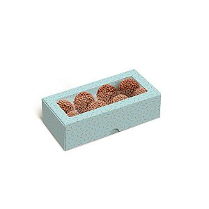 Caixa para Doces com Visor - Azul Tiffany com Padrão Granulados - 10 unidades - Cromus - Rizzo