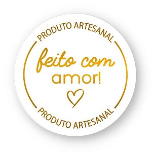 Adesivo Transparente Hot Stamping - "Produto Artesanal Feito com Amor" - Dourado - 30 unidades -  - Rizzo