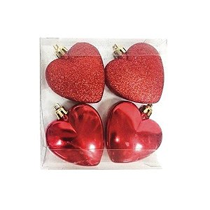 Enfeite para Pendurar  -  Corações com Brilho  Vermelho  para Decoração  - 1 unidade - Cromus Natal - Rizzo Embalagens
