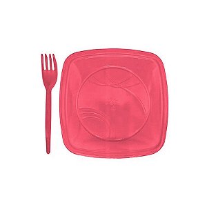 Kit Sobremesa Prato e Garfo Pink 10 Unidades - Trik Trik - Rizzo Embalagens