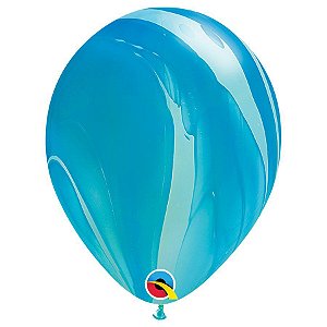 Balão de Festa Decorado - Blue Superagate (Azul SuperAgate) - 11" - 25 Un - Qualatex - Rizzo