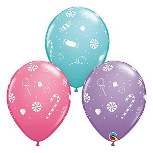Balão de Festa Látex Liso Decorado - Candies & Confetti (Doces e Confetes) - 11" - 50 Unidades - Qualatex - Rizzo
