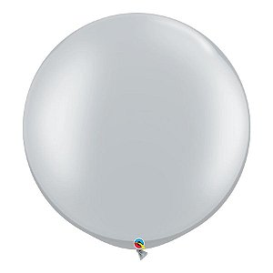 Balão Gigante de Festa em Látex 3ft (90 cm) - Silver (Prata) - 2 Unidades - Qualatex - Rizzo
