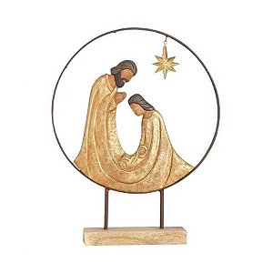 Sagrada Família em Madeira c/ Círculo em Metal - 01 unidade - Cromus Natal - Rizzo