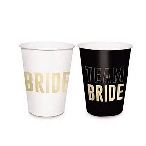 Copo Descartável - "Team Bride" - 240 ml - 8 Unidades - Cromus - Rizzo Embalagens