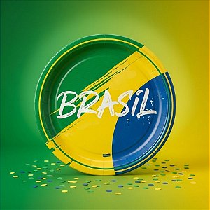 Prato de Papel Redondo - Brasil Copa do Mundo - 18,5cm - 8 unidades - Festcolor
