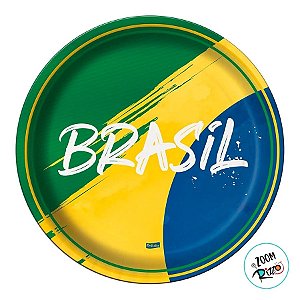 Prato de Papel Redondo - Brasil Copa do Mundo - 18,5cm - 8 unidades - Festcolor