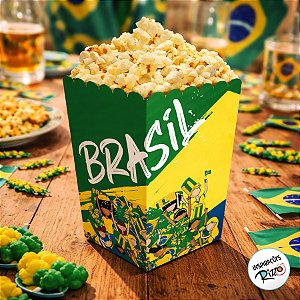 Caixa de Pipoca Grande - Brasil Copa do Mundo - 8 unidades - Festcolor