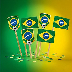 Topper para Doces - Bandeirinhas Brasil Copa do Mundo - 8 unidades - Festcolor