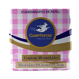 Guardanapo Crepado Xadrez - Rosa - 50 unidades - CampFestas - Rizzo Embalagens