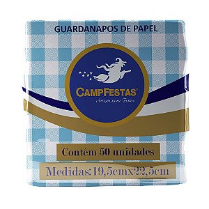 Guardanapo Crepado Xadrez - Azul Claro - 50 unidades - CampFestas - Rizzo Embalagens