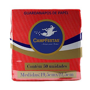 Guardanapo Crepado - 20 x 23 cm - Vermelho - 50 unidades - CampFestas - Rizzo Embalagens