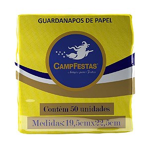 Guardanapo Crepado - 19,5 x 22,5 cm - Amarelo - 50 unidades - CampFestas - Rizzo