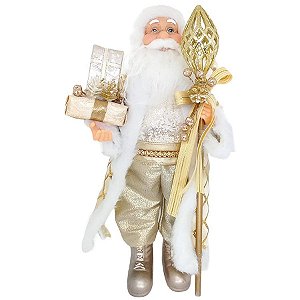 Papai Noel Segurando Cetro e Presentes - 39,5 cm - Cromus Natal - 1 unidade - Rizzo Embalagens