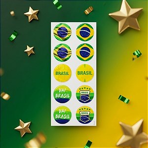 Adesivo Redondo Decorativo - Vai Brasil - 4x4cm - 10 unidades - Cromus - Rizzo