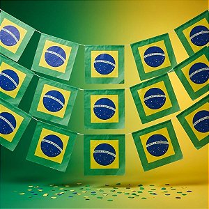 Varal Decorativo - Bandeira do Brasil - Papel - 35,5cm x 34cm - 10 Metros - 01 unidade - Rizzo