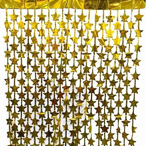 Cortina de Estrelinhas em Papel Laminado - 100 x 200 cm - Dourado - 1 unidade - Art Lille - Rizzo