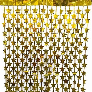 Cortinha de Estrelinhas em Papel Laminado - 100 x 200 cm - Dourado - 1 unidade - Art Lille - Rizzo