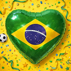 Balão Coração Metalizado Micro Foil 18" - Festa Brasil Bandeira - Ref. 8744 - 1 unidade