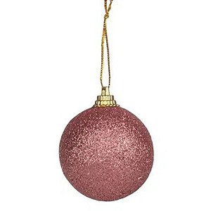 Bola de Árvore de Natal c/ Glitter - 5 cm - “Glitter Rose Gold” - Cromus Natal - 6 unidades - Rizzo Embalagens