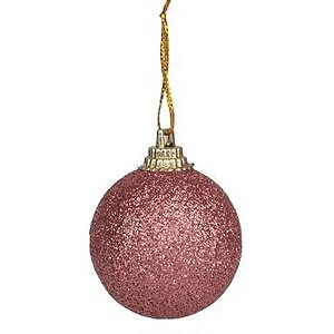 Bola de Árvore de Natal c/ Glitter - 4 cm - “Glitter Rose Gold” - Cromus Natal - 12 unidades - Rizzo Embalagens