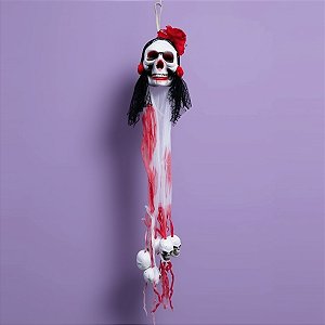 Enfeite de Halloween - Caveiras com Pano Vermelho - 1 unidade - Rizzo