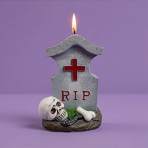 Vela Decorativa - Lapide Rip - Cinza - 1 unidade - Rizzo