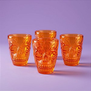 Copo de shot Halloween - Caveira - Laranja - 4 unidades - Rizzo