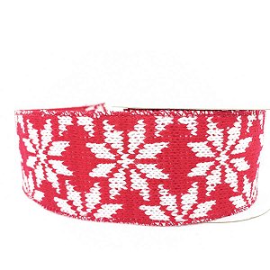 Fita Aramada - "Vermelha com Flocos Brancos" - Cromus Natal - 1 unidade - Rizzo Embalagens