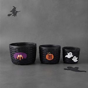 Kit Cesta de Vime Compose Halloween - Doces ou Travessuras - 3 unidades - Cromus - Rizzo