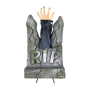 Decoração Halloween - Lápide Mão Assombrada c/ Som e Movimento - 55cm  - 1 unidade - Cromus - Rizzo