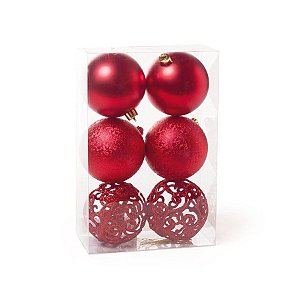 Bolas de Natal - Vermelha Fosca e Vazada de 8 cm - Cromus Natal - 1 unidade - Rizzo
