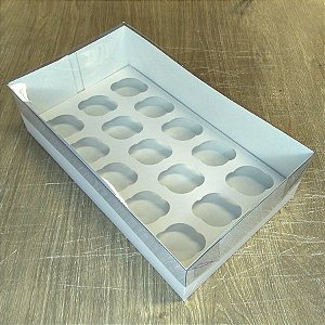 Caixa Transparente - 15 Cupcake Mini - Branco - 30 x 18 x 8 cm  - 5 unidades - Assk - Rizzo
