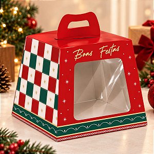 Caixa Panetone C/ Visor Louvre 500g - Cromus Natal - 10 unidades - Rizzo Embalagens