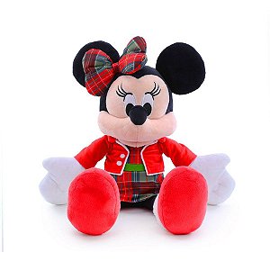 Pelúcia Minnie c/ Vestido e Casaco Xadrez Verde/Vermelho - 40 cm - Natal Disney - 1 unidade - Cromus - Rizzo