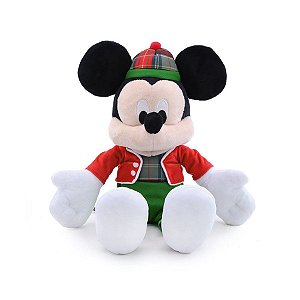 Pelúcia Mickey c/ Bone e Casaco Xadrez Verde/Vermelho - 30 cm - Natal Disney - 1 unidade - Cromus - Rizzo
