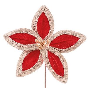 Flor Decorativa 5 Pétalas Vermelhas - Cromus Natal - 1 unidade - Rizzo Embalagens
