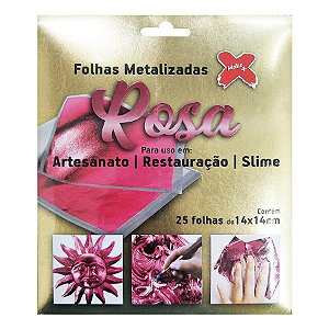 Folhas Rosa Metalizadas - Ref. 6117 - 25 unidades - Make Mais - Rizzo Embalagens