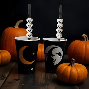 Canudo Decorativo Caveira de Halloween Preto - 5 unidades - Rizzo