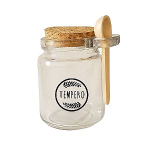 Pote de Vidro c/ Colher de Madeira e Tampa de Rolha Personalizável 1 - 250ml  - 1 unidade - Rizzo