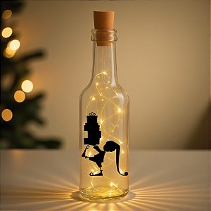 Garrafa de Vidro Long Neck com Rolha LED - Assistente do Papai Noel - 1 unidade - Rizzo