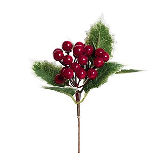 Pick  com Folhas e Frutas - Vermelho -  Cromus Natal - 1 unidade - Cromus - Rizzo