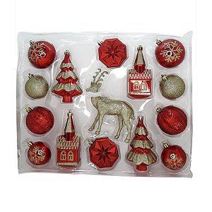 Kit Decorativo para Árvore - Vermelho e Dourado - Cromus Natal  - 1 unidade - Rizzo