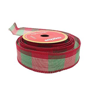 Fita Aramada - "Vermelha e Verde Xadrez" - 1 unidade - Cromus Natal - Rizzo Embalagens
