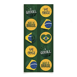 Adesivo Decorativo Redondo - Brasil Copa 2022  - 30 unidades - Cromus - Rizzo Embalagens