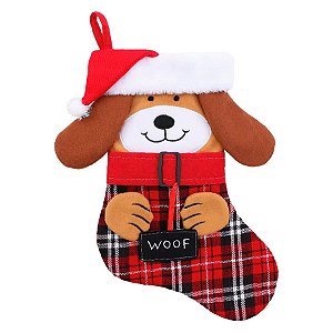 Meia Natalina Decorativa - Cachorrinho "Woof" - 41 cm - Cromus Natal - 1 unidade - Rizzo Embalagens